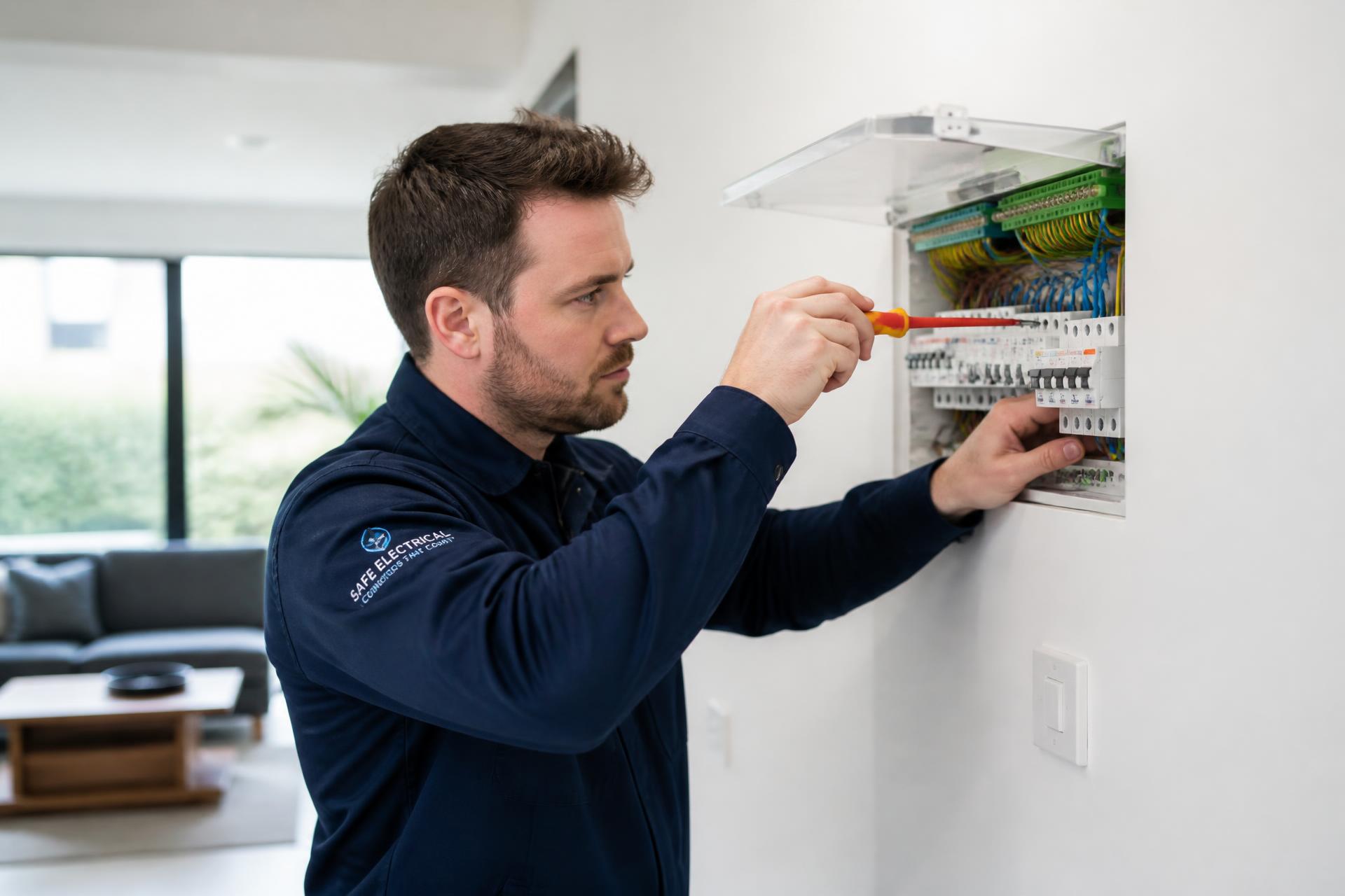 Electrician carrying out electrical work